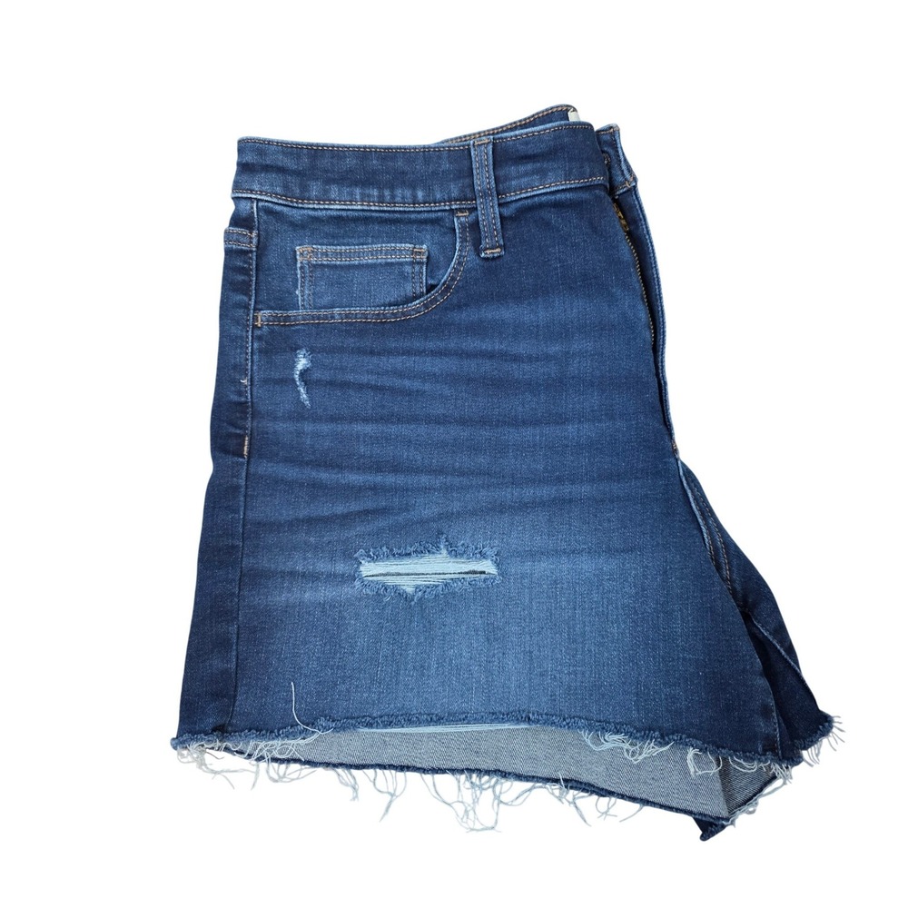 Universal Thread Womens High Rise Midi Denim Shorts Dark Wash Distressed Size 14